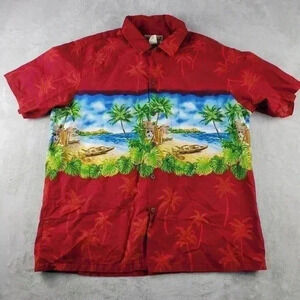 Blue Hawaii Red Black Short Sleeve Hawaiian Shirt  Sz XL and 2XL Floral Beach